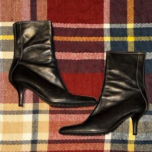 Coach Black Leather Mid-Heel Booties